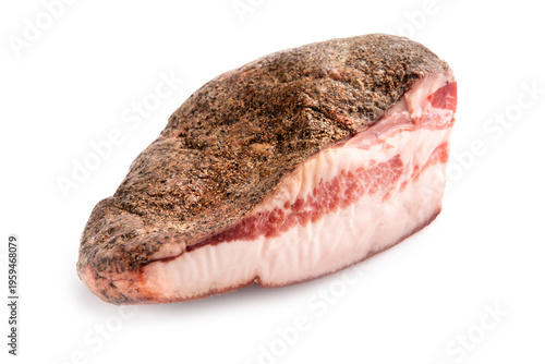 Pezzo di guanciale, salume tipico Italiano, spesso utilizzato come ingrediente per la pasta alla carbonara e amatriciana 
