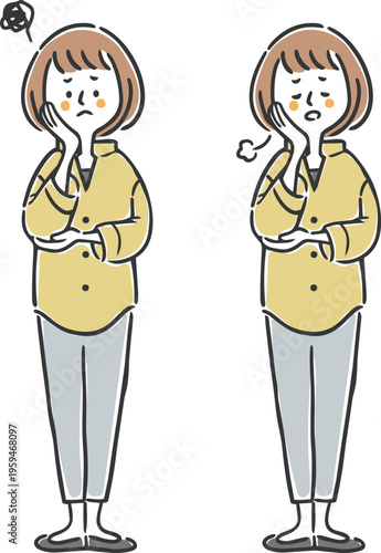 落ち込む女性　全身　ベクター