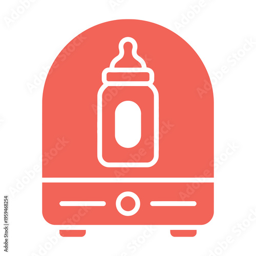 Baby bottle warmer icon with simple design and coral color on white background for infant care