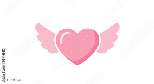 Cute Pink Heart with Wings Icon Vector Illustration