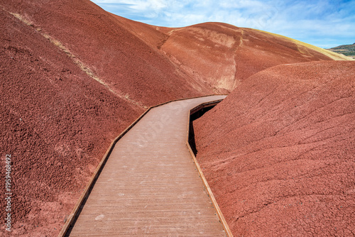 Painted Hills boardwalk winding through colorful geological formations