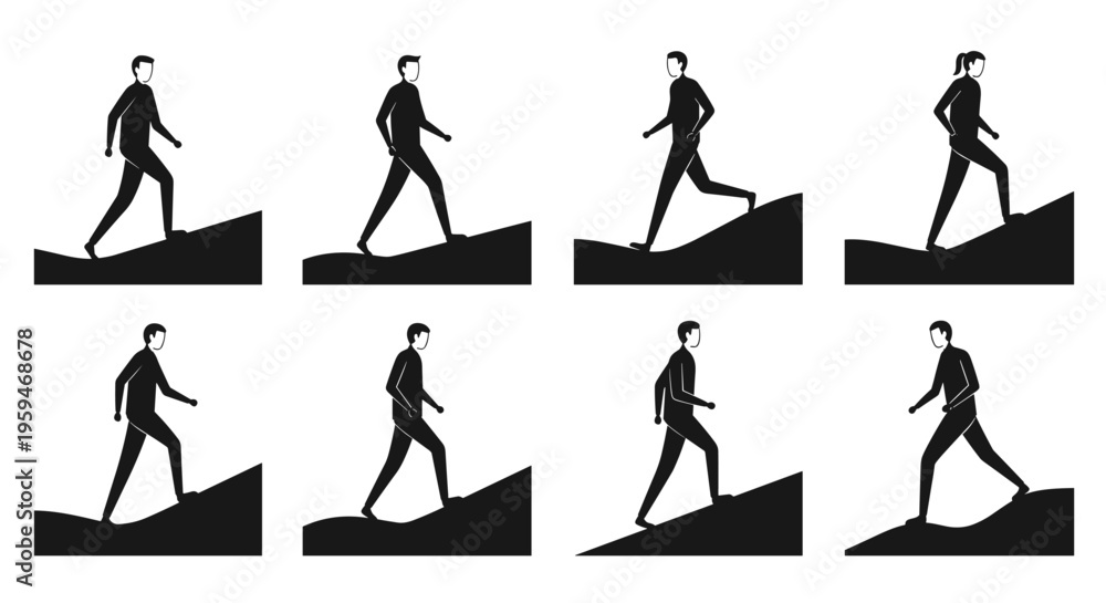 Obraz premium Man Walking Upward On Hill Silhouette Collection.