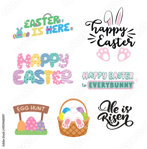 Happy Easter Text Effect Design Editable Vector Graphic Style with 3D Typography Lettering, 