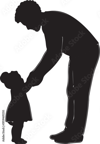 Happy African American family of four smiling together, parents with two young children in casual clothing, flat minimalist vector illustration for lifestyle and family concepts