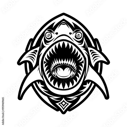 A glyph style icon of scary shark symbol