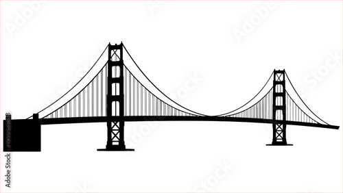Suspension Bridge Silhouette Vector, Iconic Landmark Bridge Illustration