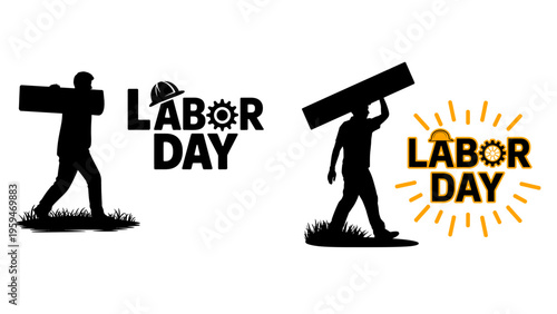 Labor Day Worker Silhouette Set with Construction Theme and Typography Design