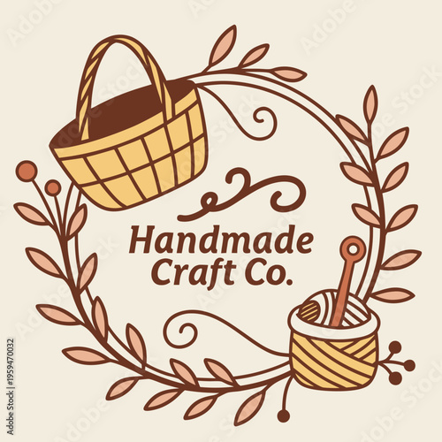 Handmade craft co. logo with basket and yarn with small business