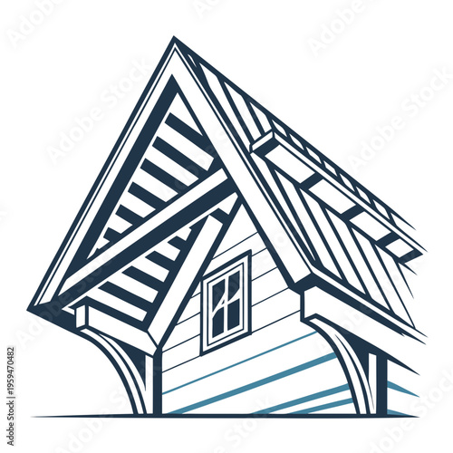 Modern timber frame house gable outline with real estate