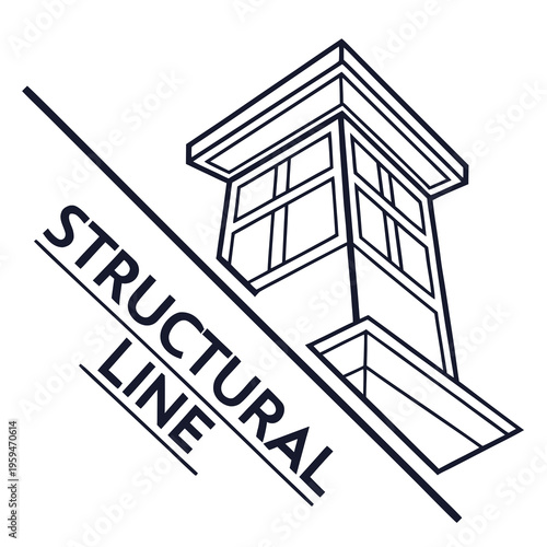 Structural line art of modern tower building isometric view