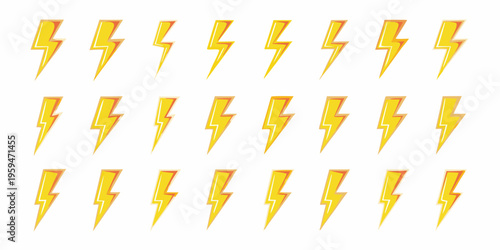 Multiple bright yellow lightning bolts arranged in a grid pattern