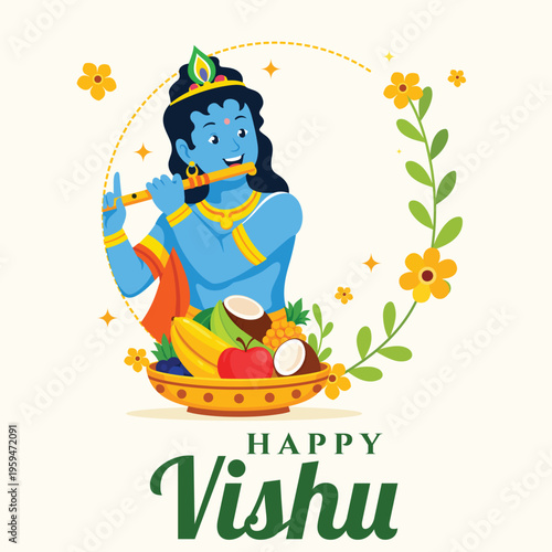 happy vishu illustration post design and banner