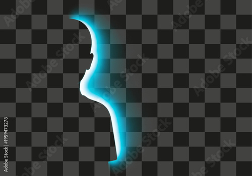 Stylized human profile silhouette with vibrant blue aura on transparent background for modern design