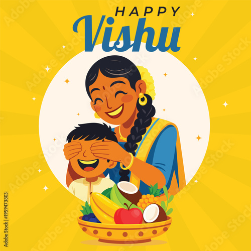 happy vishu illustration post design and banner