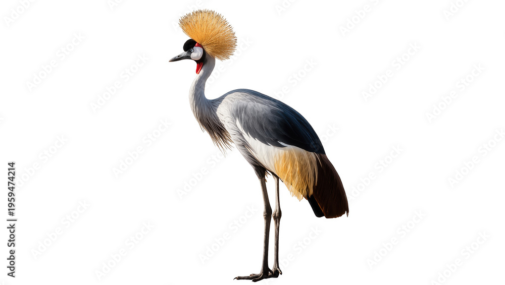 Fototapeta premium African Grey Crowned Crane with majestic golden crown and distinguished plumage, standing