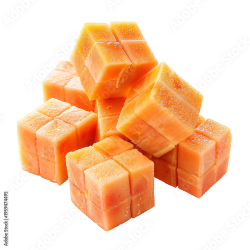 Mango Fruit Cubes – Fresh Orange Cubed Pieces on Transparent Background for Food Packaging and Recipe Blogs