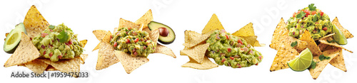 Tortilla Chips with Guacamole – Avocado Slices and Lime Wedges on Transparent Background for Food Blogs and Recipe Presentations