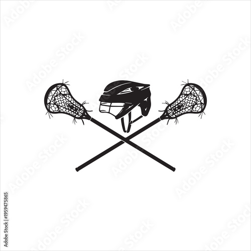  Women's Lacrosse Sigil, Sports Helmet and Lacrosse Stick Silhouette
