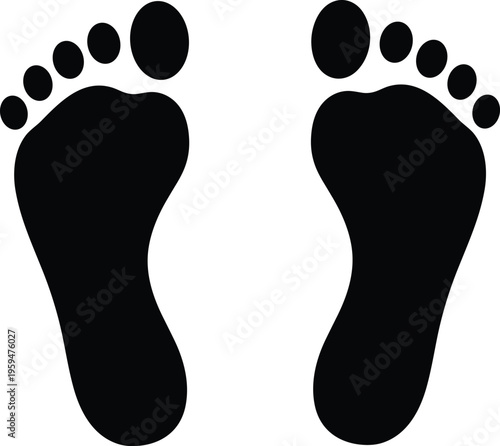 WebHuman footprint silhouette set, bare feet soles vector, walking marks, podiatry health icon, step tracking symbol for wellness and anatomy.