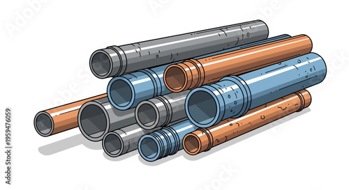 Pipes are stacked together horizontally.