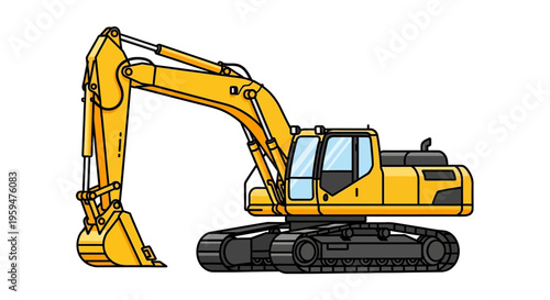 Yellow excavator machine with tracks.