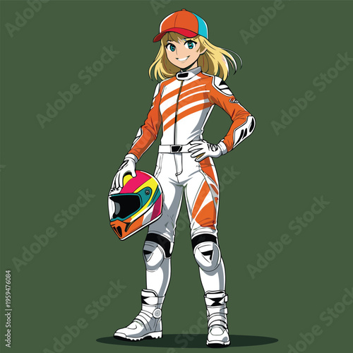 anime vector image of a woman playing motocross