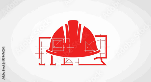 Red Hard Hat Construction Safety Symbol.