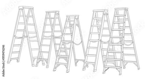Collection of metal step ladders.