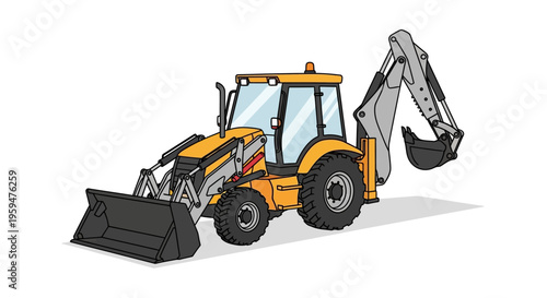 Yellow Backhoe Loader Construction Machine.