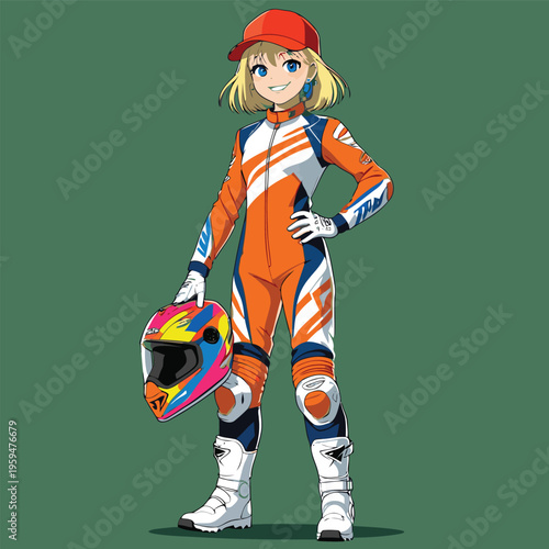 anime vector image of a woman playing motocross