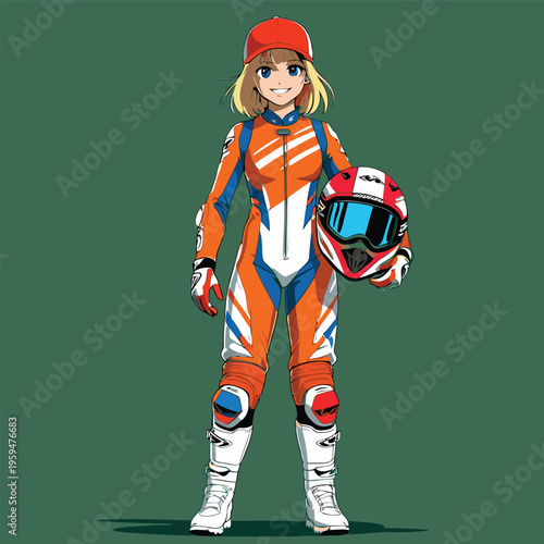 anime vector image of a woman playing motocross
