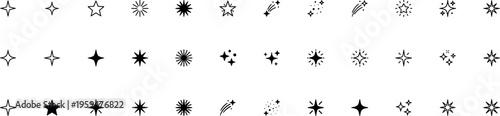 star sparkle sparkles icon set with different twinkle shine starburst symbols decorative light elements outline and solid shapes collection illustration on transparent background