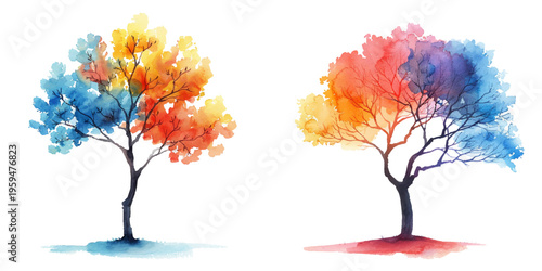abstract color silhouette of tree watercolor vector illustration