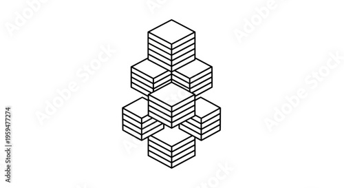 Abstract geometric stacking of layered cubes in isometric view