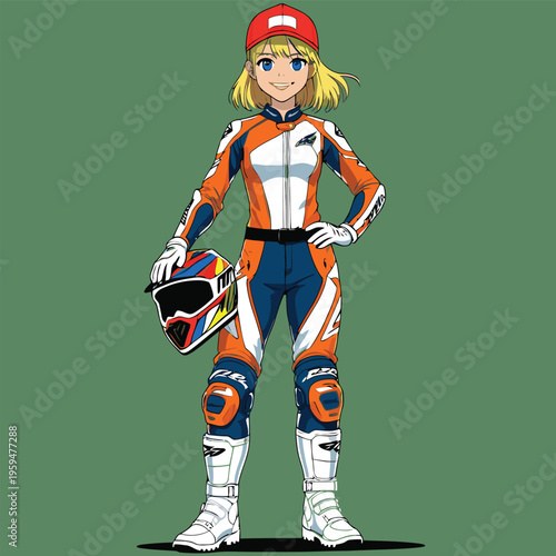anime vector image of a woman playing motocross