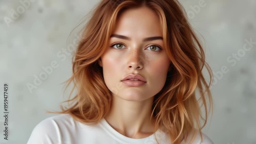 Female Portrait – Natural Beauty with Copper-Blonde Hair for Fashion Blogs, Lifestyle Magazines, and Skincare Campaigns