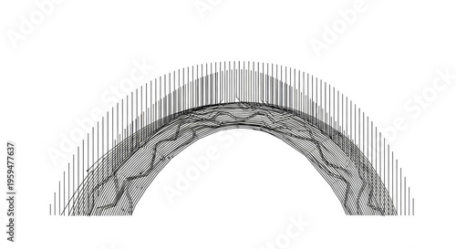 Abstract arc shape formed by intersecting lines and shaded segments
