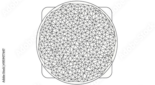 Abstract geometric pattern with irregular triangles within a circle, outlined by rounded rectangles