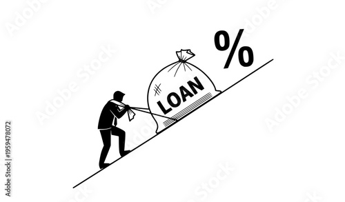 Interest rate pressure debt burden uphill vector illustration concept