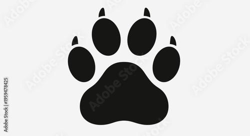 A simple, stylized black paw print with four toes and a large pad