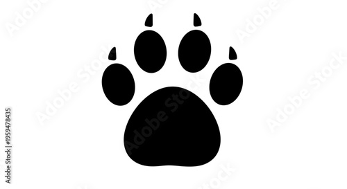 A simple, graphic black paw print with four toes and a pad