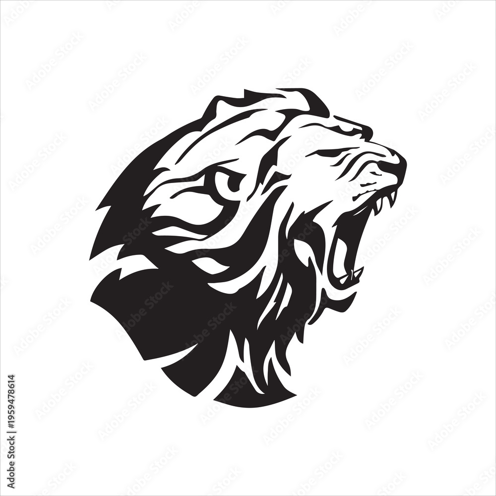 Fototapeta premium Lion Head Growling, Shadowed Illustration