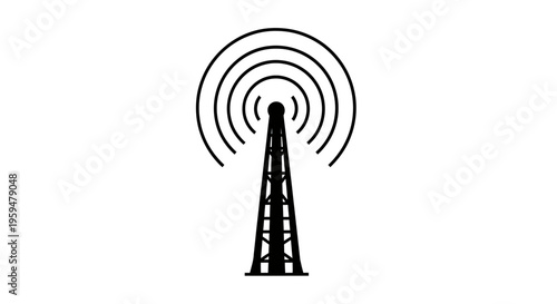 Silhouette of a broadcast tower with radiating waves
