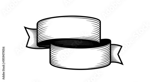 Ornate, etched, empty banner scroll with folded ends