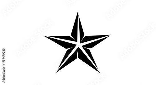 Black five-pointed star graphic with sharp, angular, abstract lines