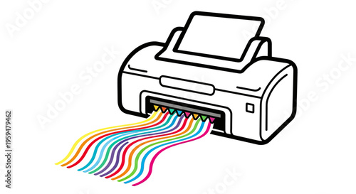 A printer outputs colorful wavy lines