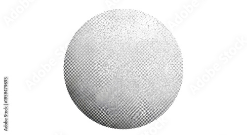 Circular halftone image of a planet with visible craters and surface textures