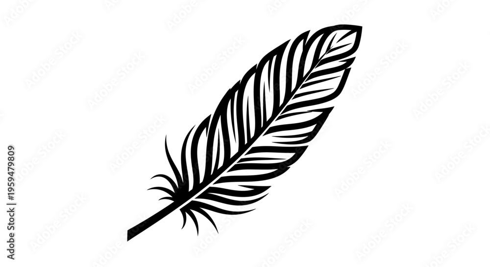 Fototapeta premium A detailed black and white illustration of a single feather, delicate and elegant