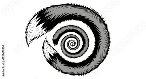 Monochrome furry spiral vortex with sharp textured lines