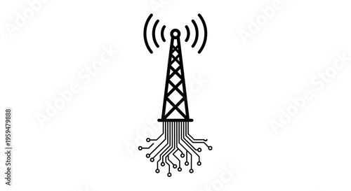 Wireless tower with integrated circuit board base, emitting signal waves